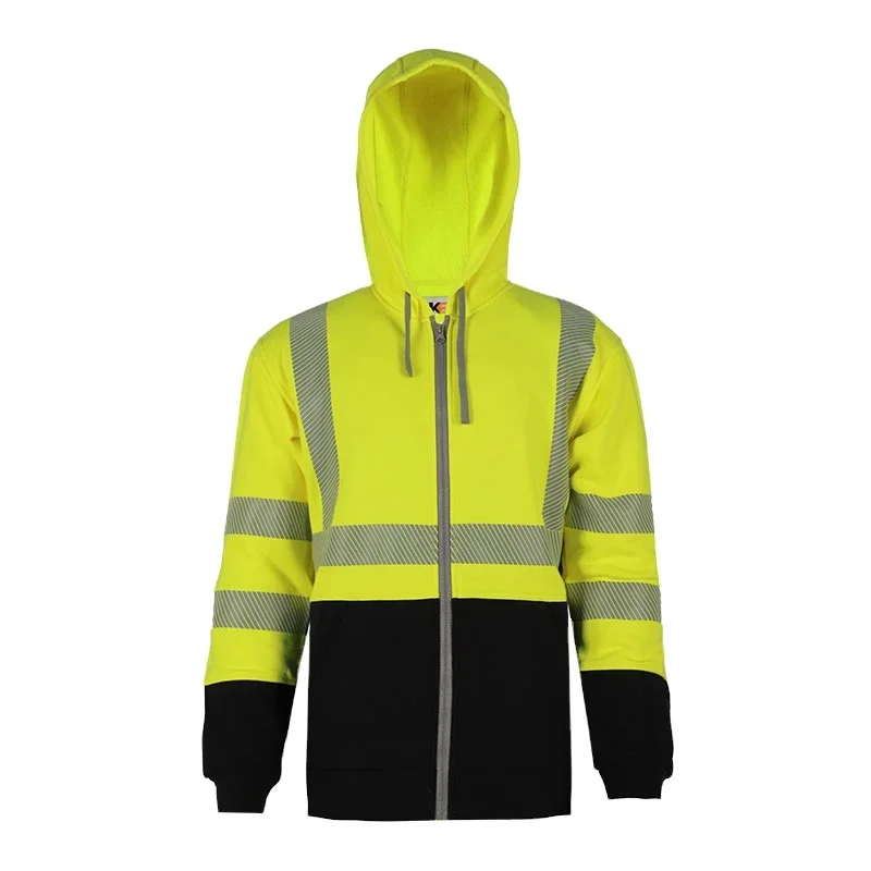 In Stock Inherently Modacrylic 12OZ Blend Fleece Yellow Black Safety Workwear Mechanical FR Engineering Hi Vis Work Hoodies