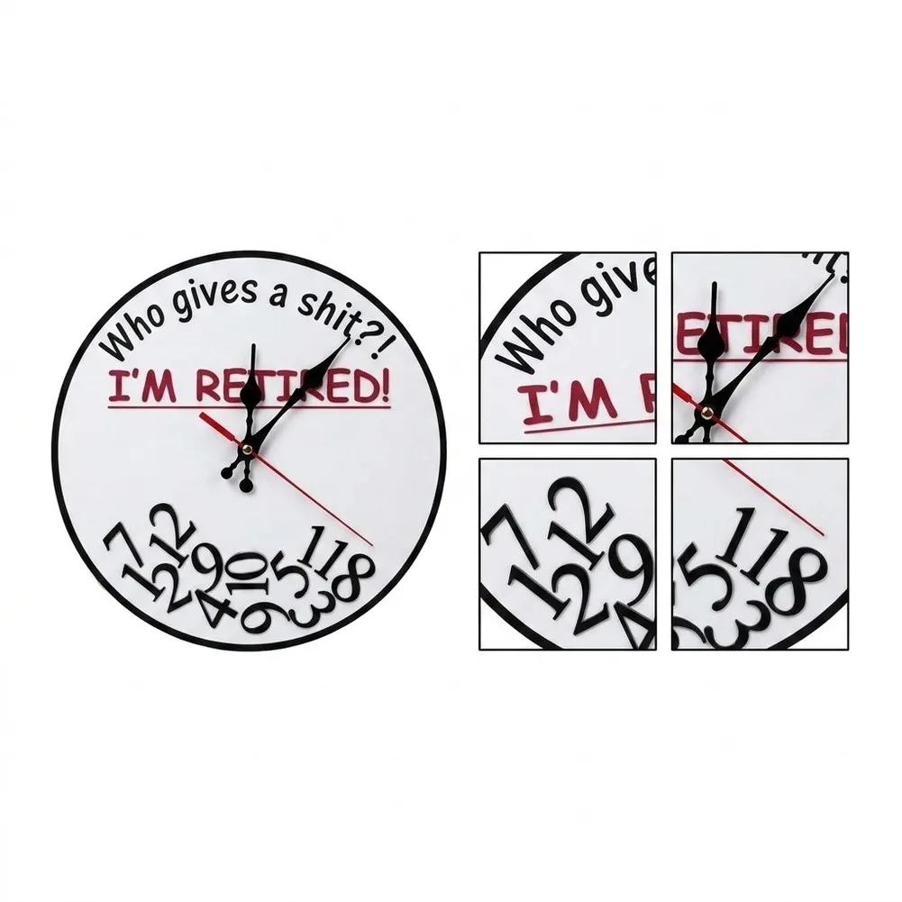 Non-Distracting Wall Clock for Retirees Featuring Humorous Quote and Clean Round Shape Suited to Multiple Room Applications