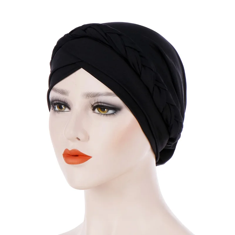 ยุโรปและสหรัฐอเมริกา Monochrome Single Braid หมวกมุสลิมผ้าไหมอินเดียหมวกผ้าพันคอผู้หญิง Hijab Turban Hijab สําหรับผู้หญิง