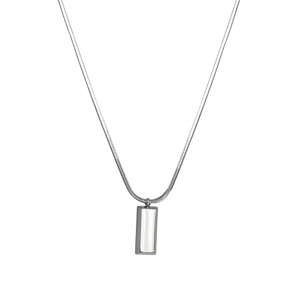 Silberfarbene Einfache Quadratische Anhänger-Halskette Retro Edelstahl Lange Herren-Halskette Mode Hip-Hop-Schmuck Trendige Accessoires – Detail 5
