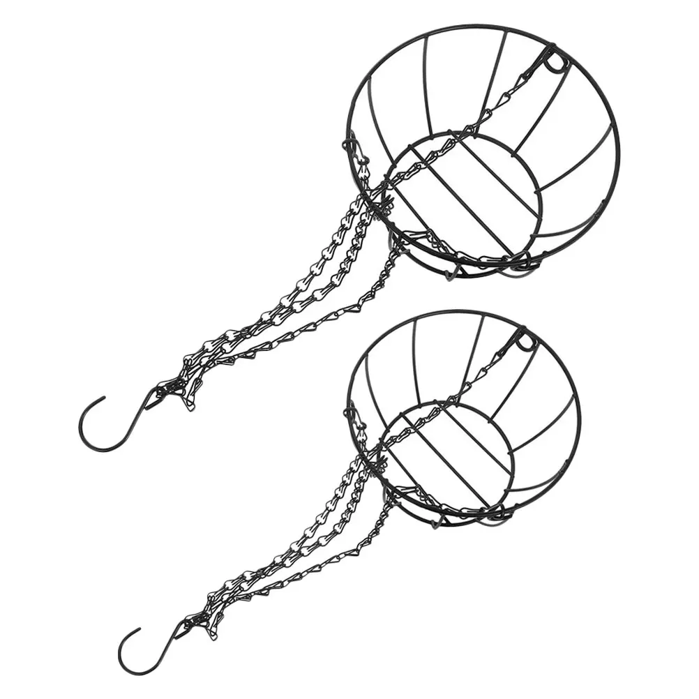 

2pcs Iron Hanging Flower Basket Black Metal Planter For Outdoor Indoor Use Space Saving Plant Holder Adjustable Wire Hanging
