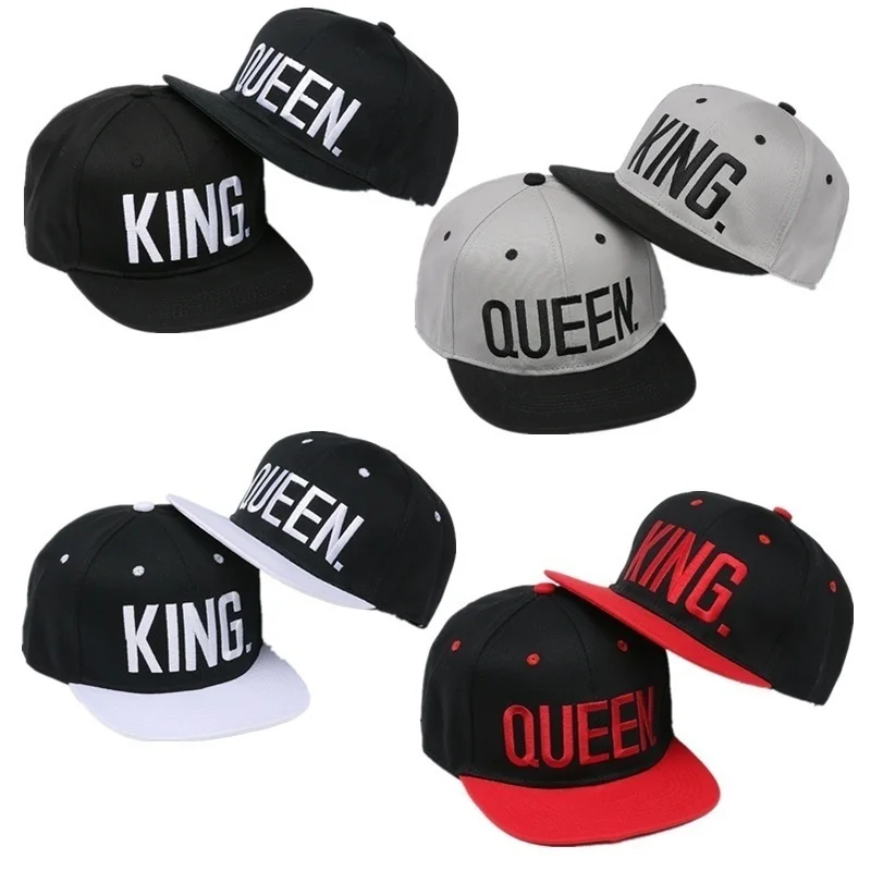 King Queen-sombreros Snapbacks a juego, gorras de Hip Hop para parejas, gorras Snapback ajustables bordadas en 3D, gorra de béisbol