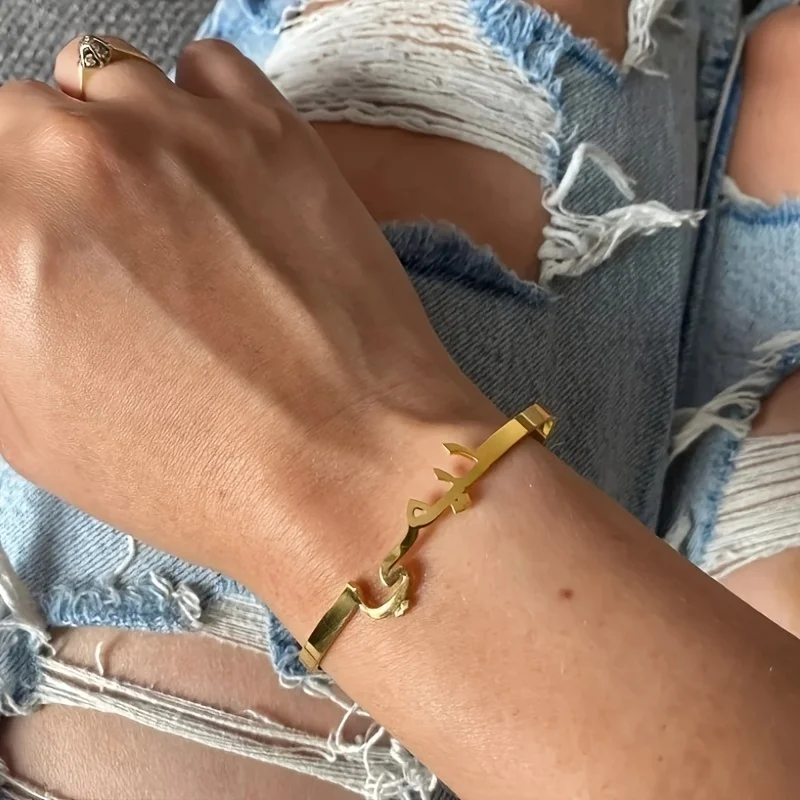 Custom Arabic Name Bangle for Women Personized Open Stainless Steel Bangle Fashion Elegant Gold Color Female Customized Jewelry