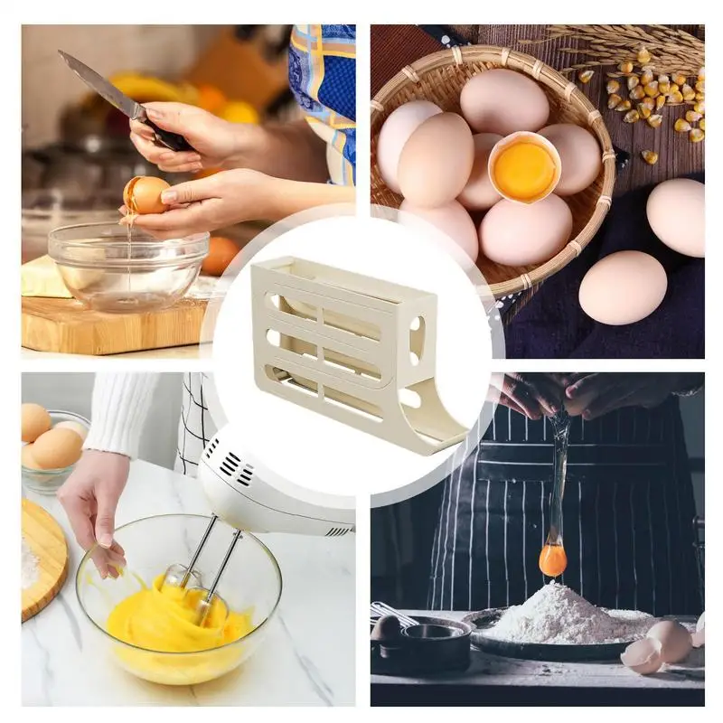 냉장고 용 계란 홀더 자동 롤링 냉장고 계란 주최자 4 층 슬라이드 드롭 트레이 선반 RV 용 공간 절약형 명확한 가시성