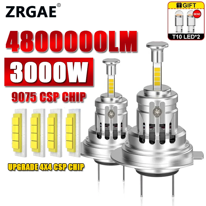

3000W H4 H7 LED Headlight Bulb Mini Wireless 360° 4 Side CSP Chip For LED Car Headlamp Auto Diode 1:1 Size Turbo LED 12V 6000K