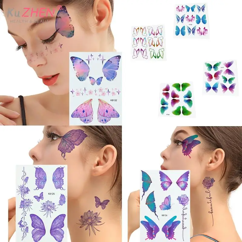 Fairy Butterfly Wings Shiny Tattoo Sticker Waterproof Eyes Face Hand Body Art Fake Tattoos For Women Makeup Dance Music Festival