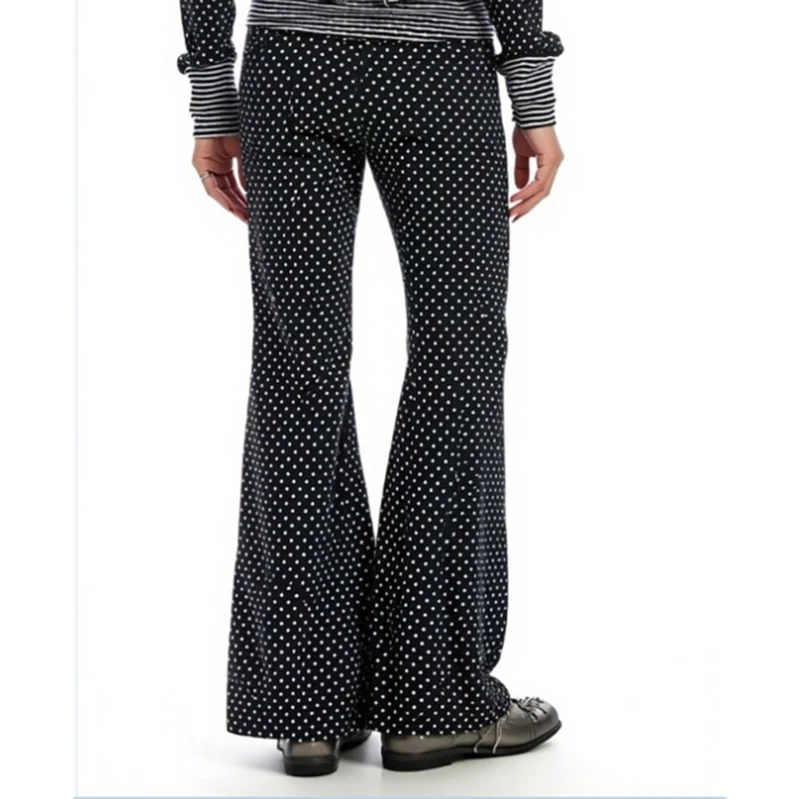 البولكا نقطة مضيئة السراويل مخطط طيات الأصفاد عالية الخصر فضفاضة تناسب السراويل النساء عادية اليوغا سراويل لاونج العودة إلى المدرسة الفتيات في سن المراهقة #3