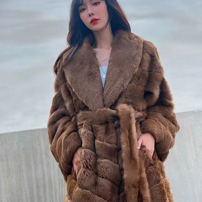 

Women Real Rabbit Fur Coats With Natural Whole Skin Genuine Rex Rabbit Fur Long Coat Winter 2022New