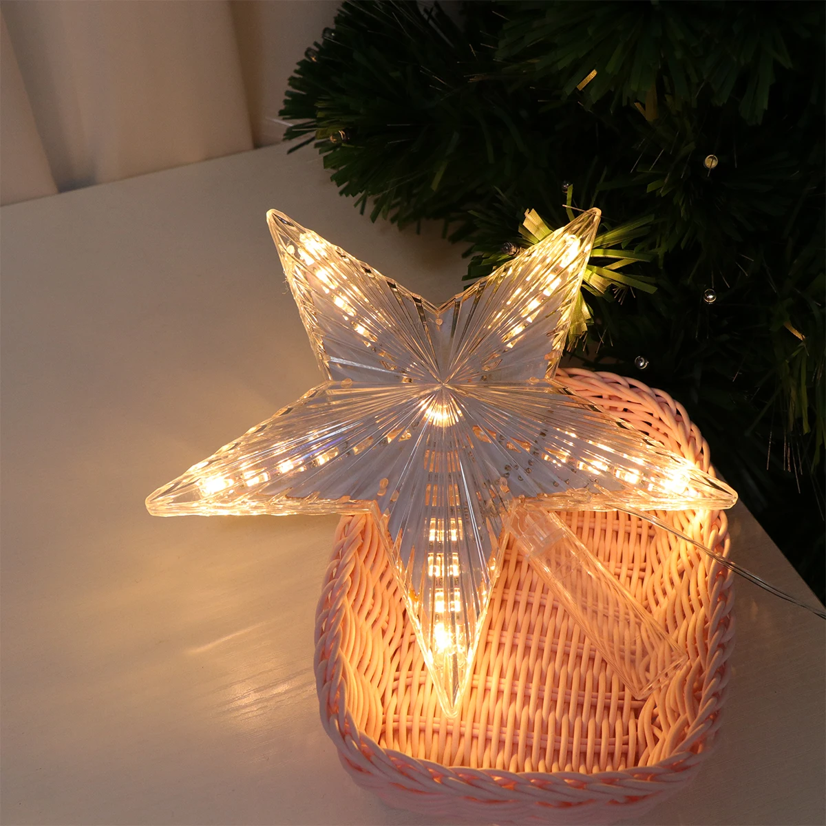 

Christmas Tree Star Topper LED Light Warm White Transparent Plastic Crystal Clear Christmas Decoration Ornament