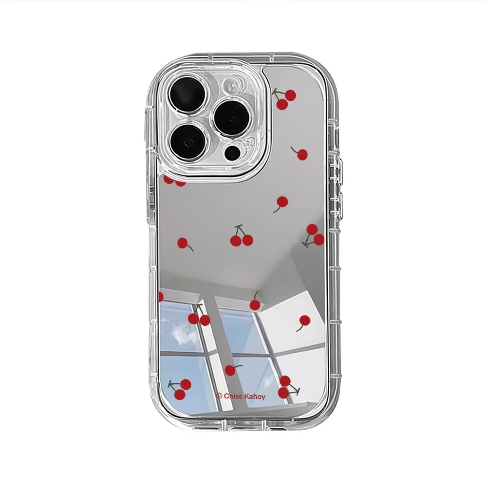Cute Cherry Mirror Phone Case For iPhone 17 16 11 12 13 14 15 Pro Max 17Air X XR XS SE 15 14 16 8 7 Plus Clear Soft TPU Cover - view 4