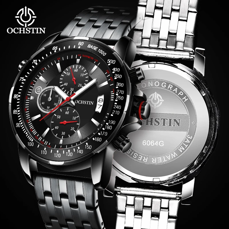 

OCHSTIN Originale Series New Launch Steel Strap Multi-function Quartz Movement Watch Black Silver Men's Watch