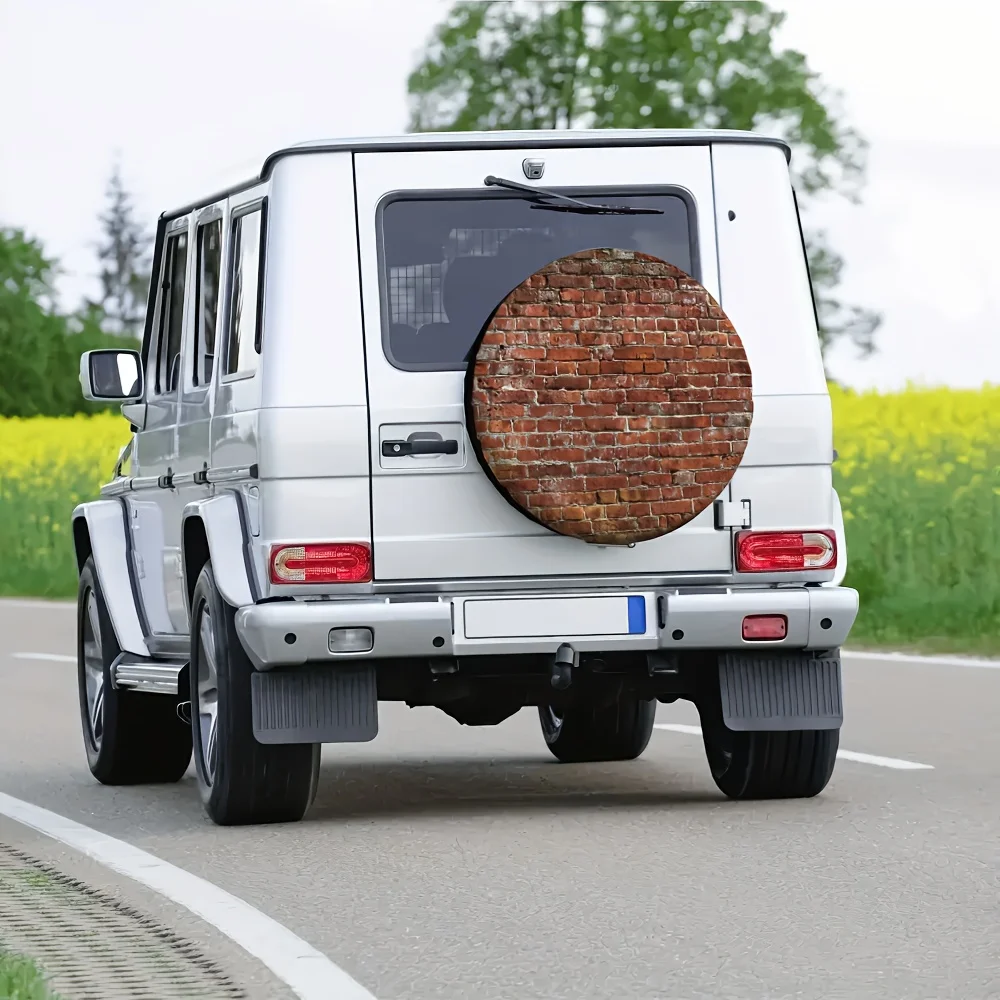 1pc 2D Flat Printing Universal Tire Cover Rustic Brick Wall Texture Polyester Without Electricity Car Decor Perfect For Construc