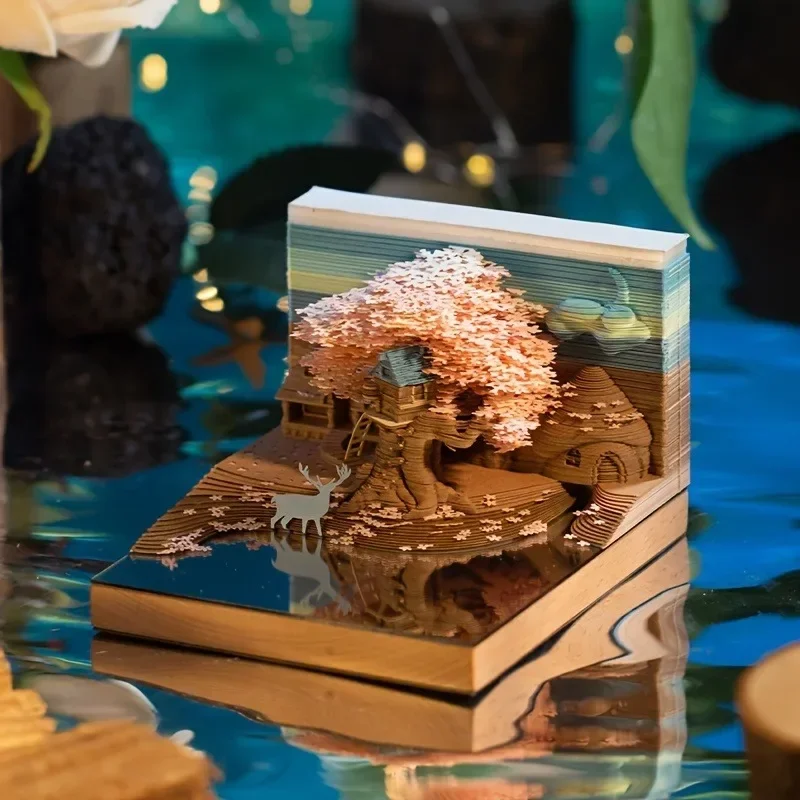 

3D календарь для заметок, бумага, осьминог, вишневый цветок, дерево, креативные рождественские украшения, сделай сам, резьба по бумаге, модель, канцелярские принадлежности, забавный подарок