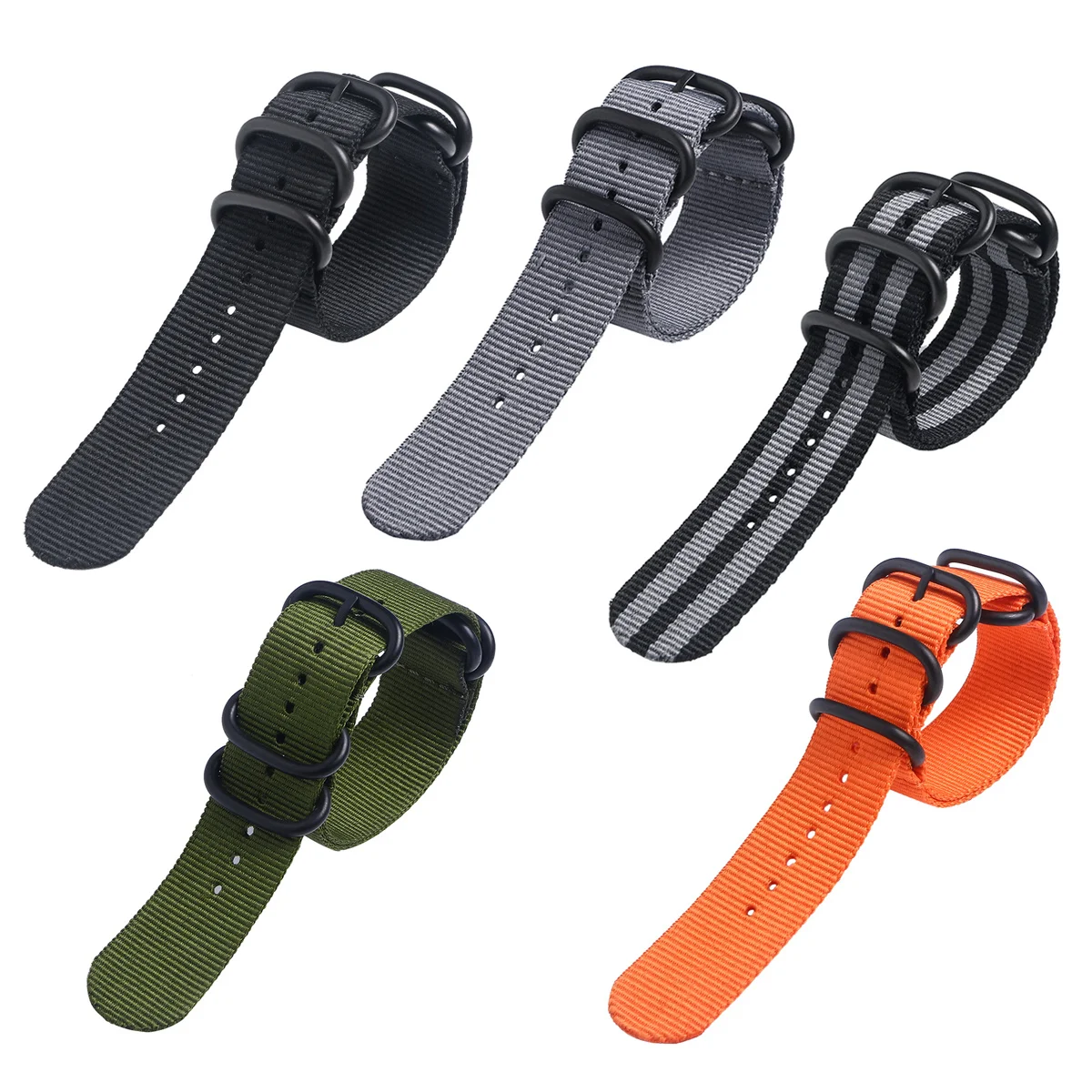 

Nylon Watch Strap Heavy Duty Durable Adjustable 5 Rings Woven Bands Black Buckle 20mm Suitable Gift Watch Strap