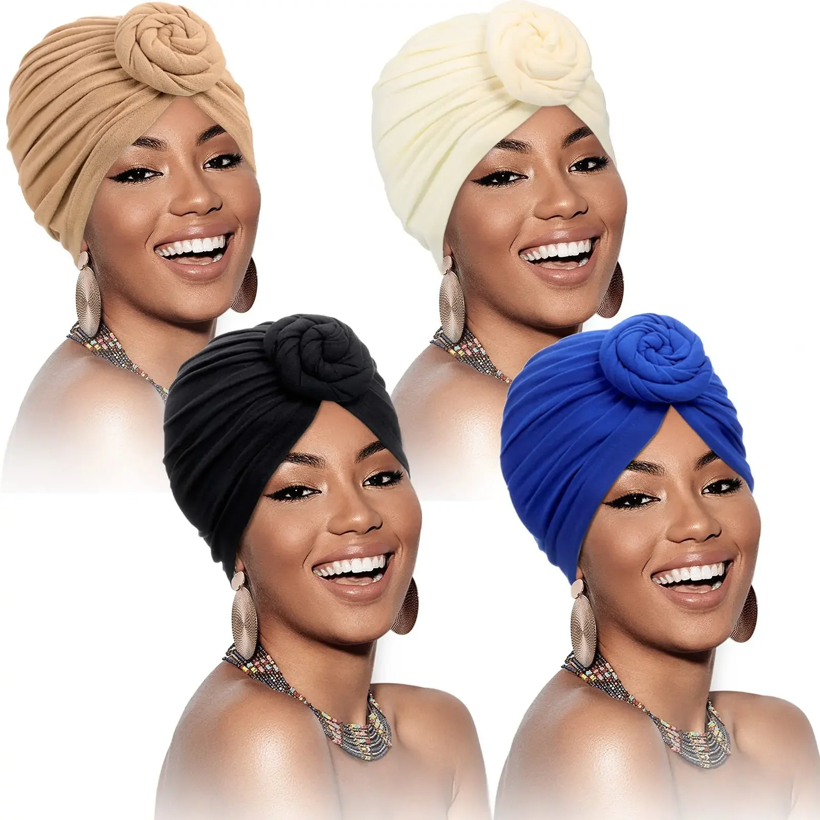Creative National Solid Color Decorative Headband Breathable Hat Women's Fried Dough Twists Knot Indian Hat Baotou Hat Arab Hat