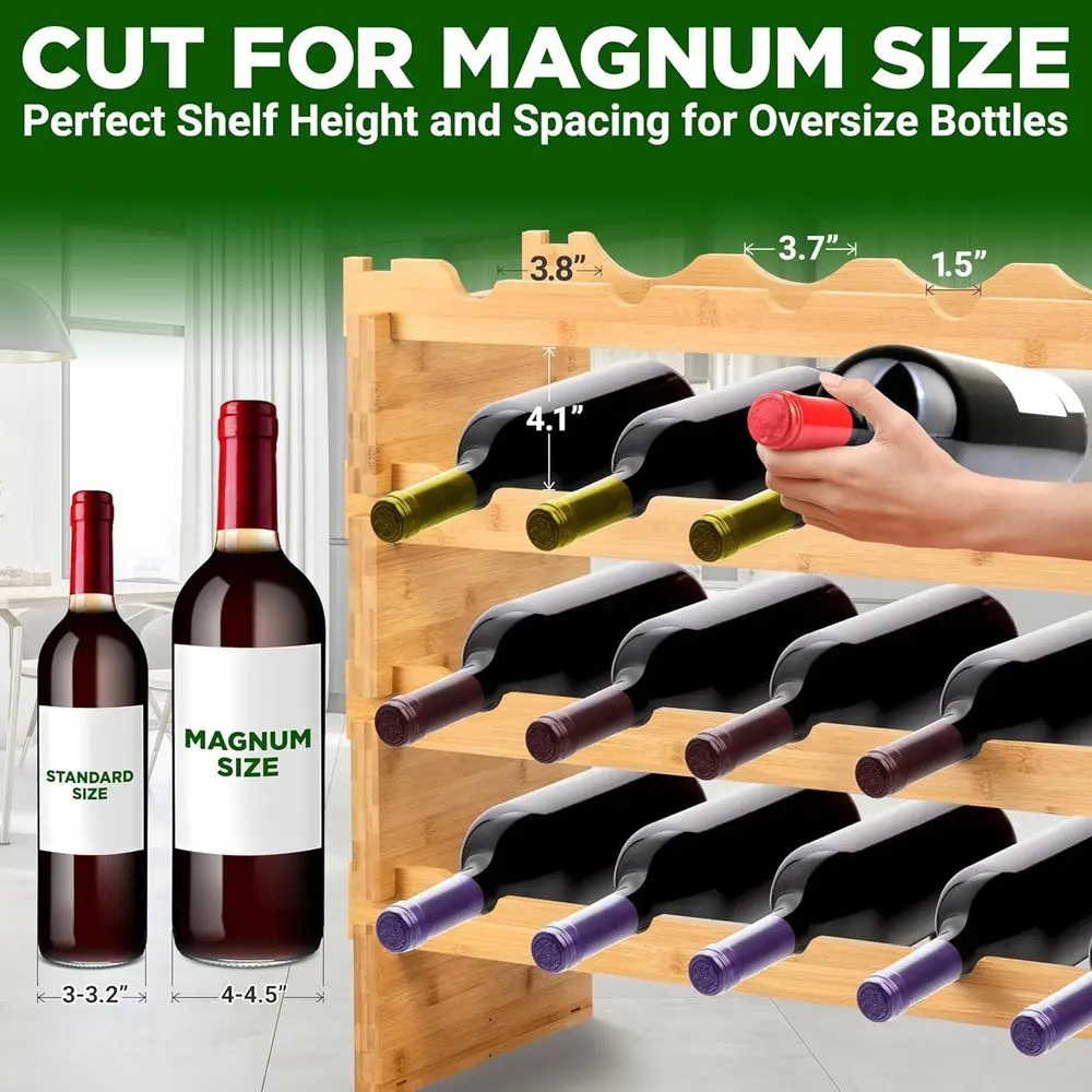 Sturdy Bamboo 24-Bottle Stackable Wine Rack with Thick Sides and Moisture Protection