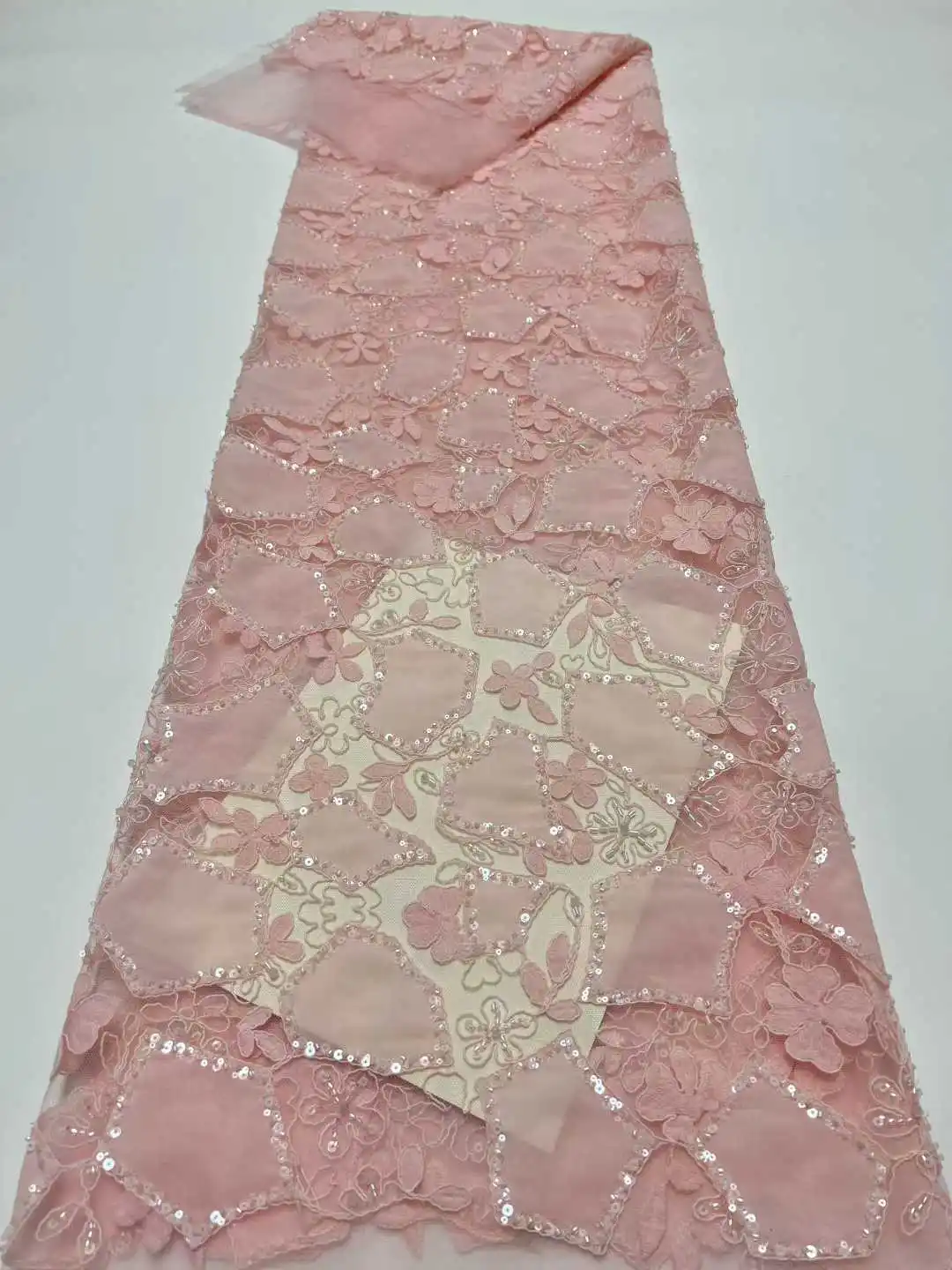 

Latest 2025 African Nigerian France Swiss Tulle Lace Fabric With Beads Sequins High End for Bride Wedding Party Sew Dresses