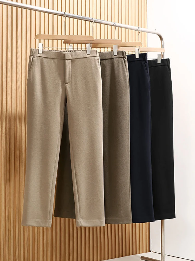 

Luxury Acetate Wool Silk 3D Tailored Men's Autumn Winter Casual Pants High Waist Straight Leg Warm Polyester Blend Trousers