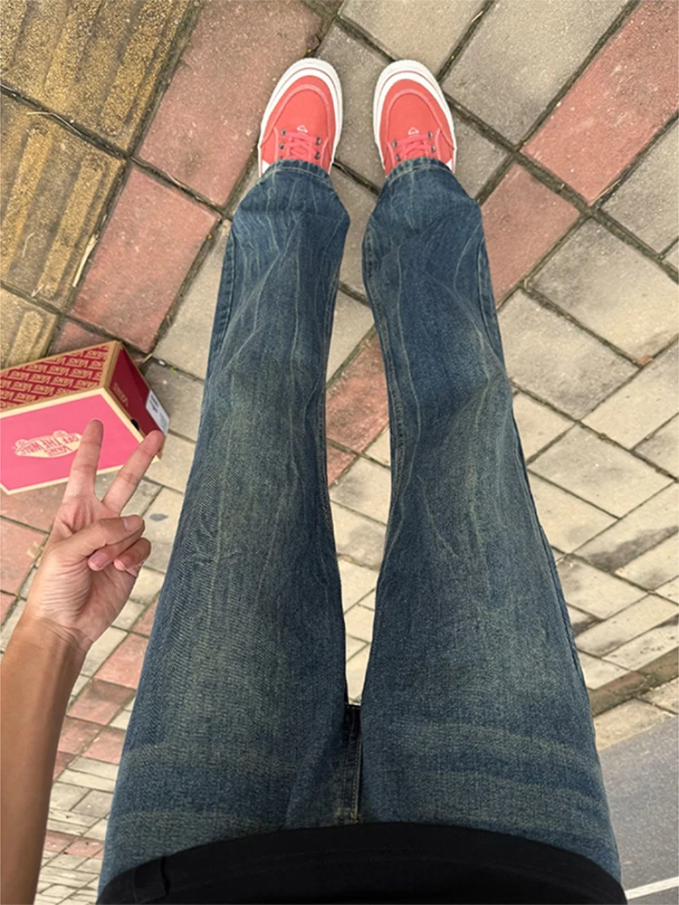 

Retro American Washed Straight Leg Men's Jeans High Waist Vintage Trendy Streetwear Autumn Straight Cut Trousers Youth Fashion