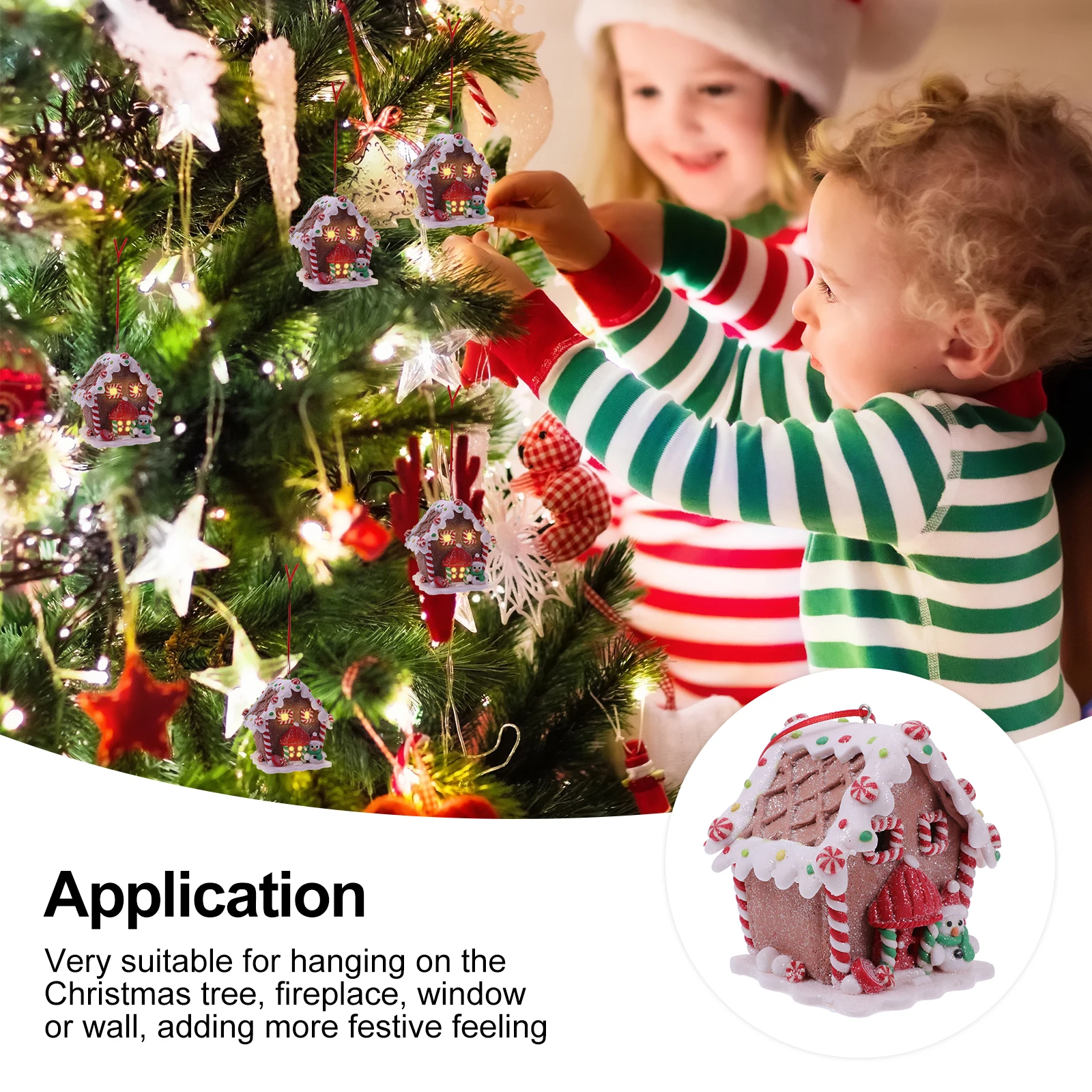 Glowing Christmas House Gingerbread Decorations Pendant Small Dining Table Clay Hanging Luminous LED Resin Figurines