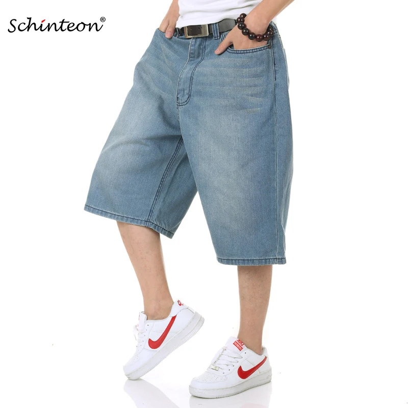 

Schinteon Мужские весенне-летние широкие джинсы больших размеров Джинсовые шорты Мужские мешковатые мужские капри для скейтборда 42 44 46 48