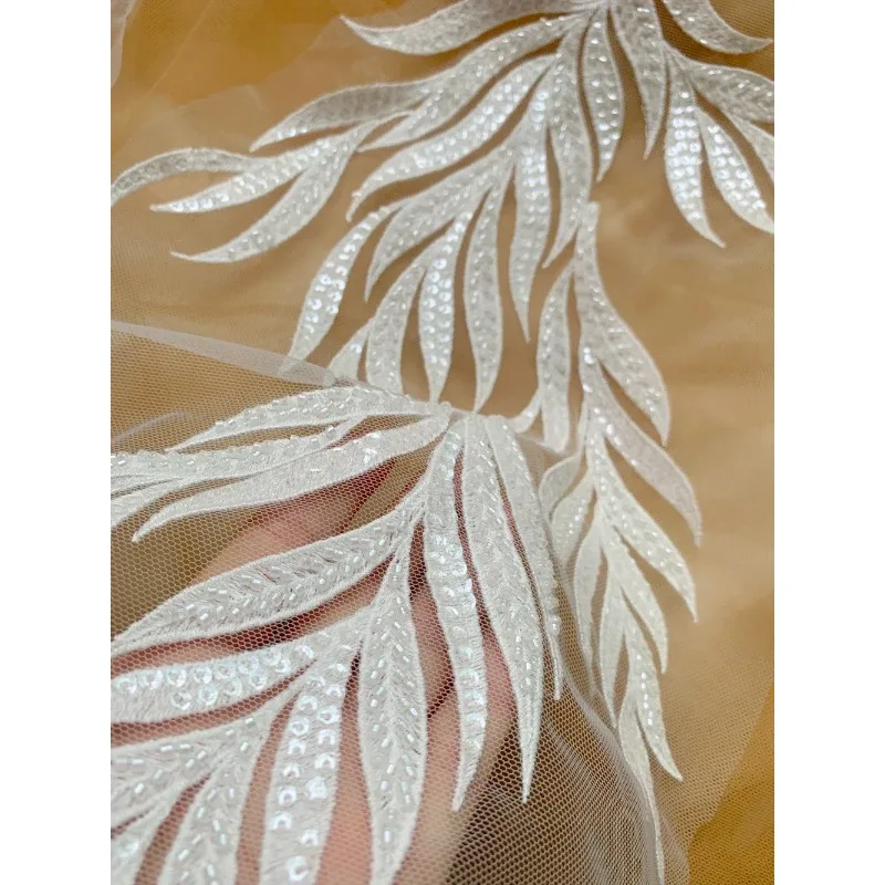 2 Pieces New High-end Custom Sequin Embroidery White Decal Lace, DIY Bridal Wedding Dress Background Decoration Accessories