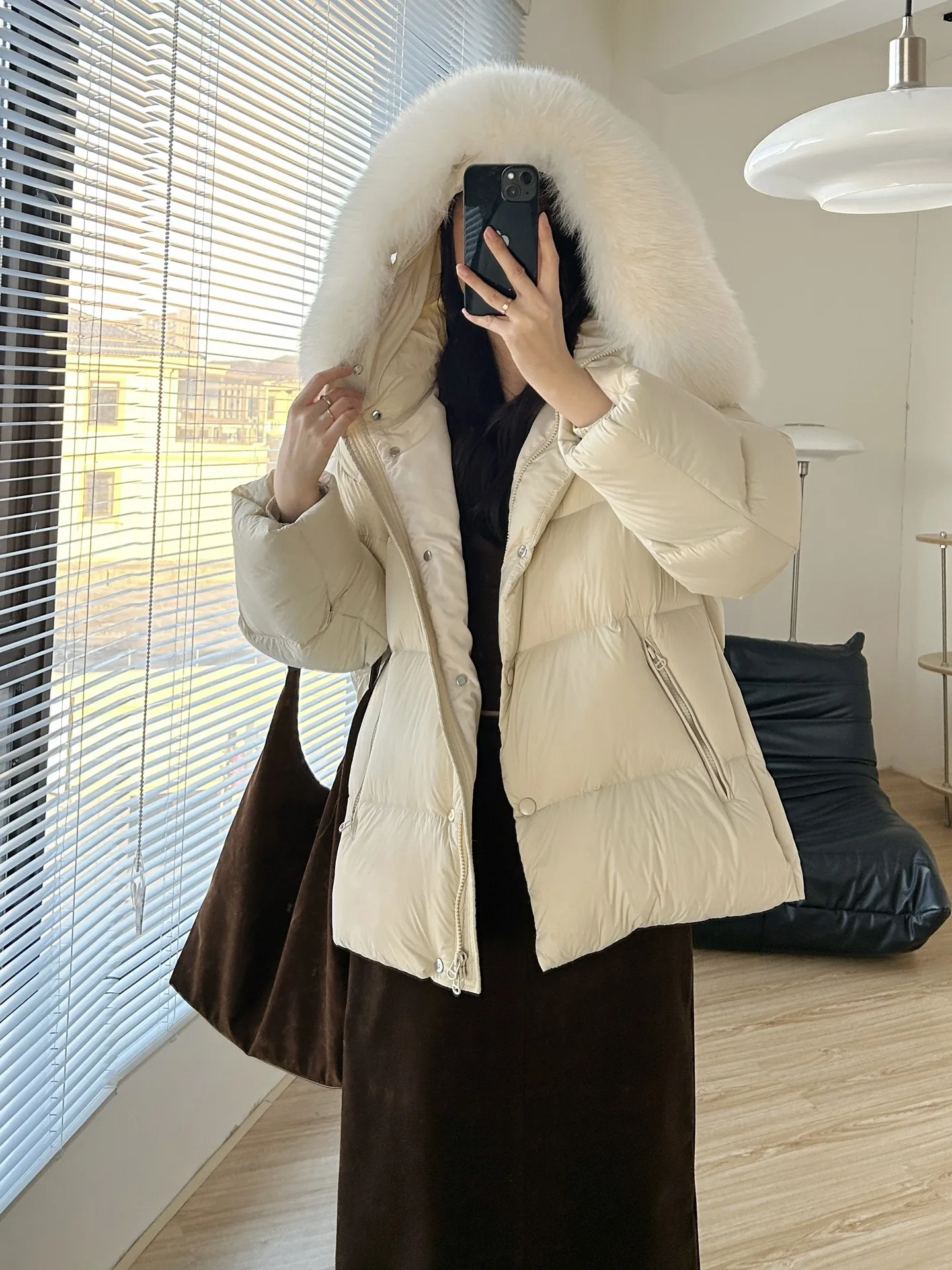 Double the Warmth 2025 Winter New hooded large fur collar fox fur puff, Soft 90 white duck down down jacket for women