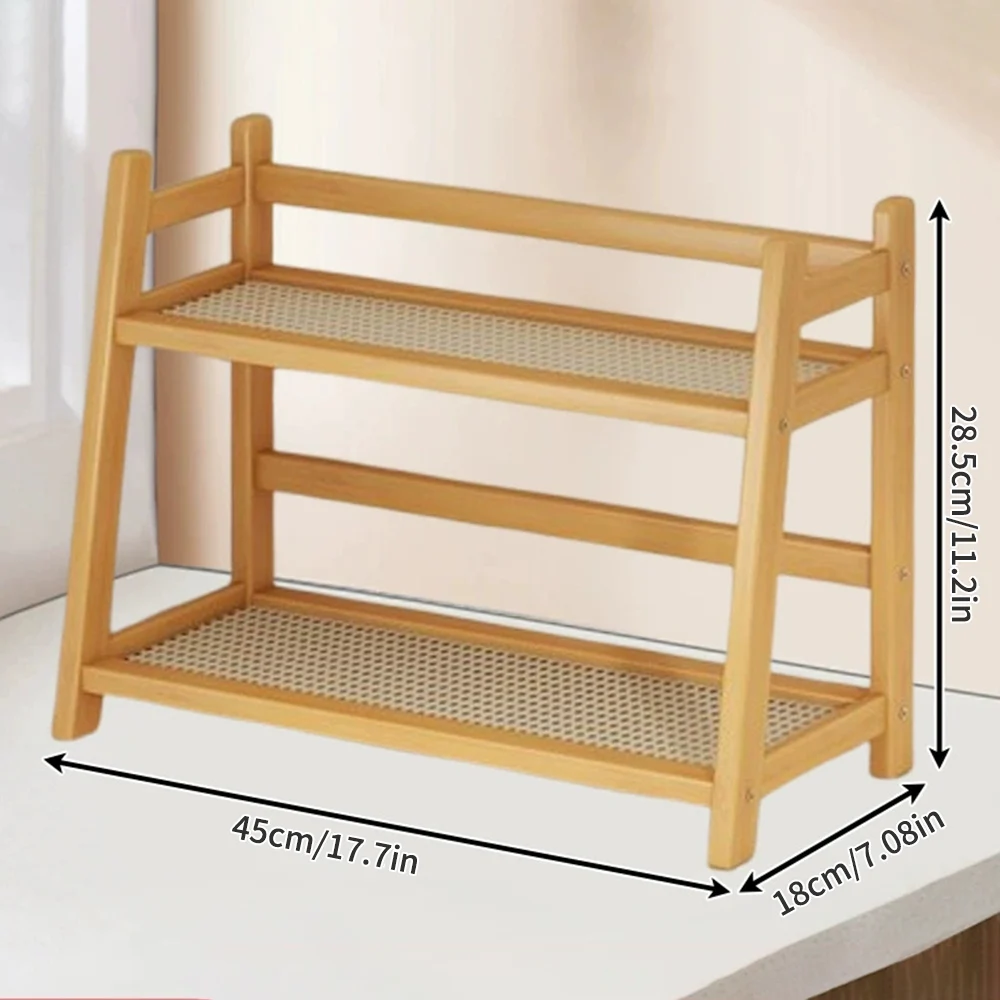2 Layer Spice Caddy Shelf Bamboo Kitchen Storage Rack Desktop Cabinet Organizer Display Rack Coffee Bar Counter Shelf Cup Holder - view 5