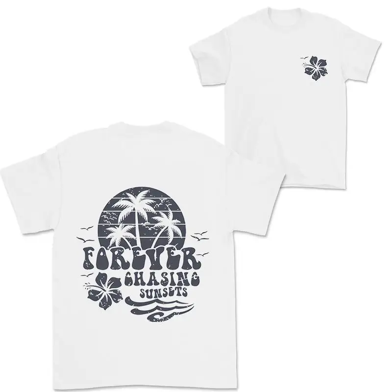 

Women's "Forever Chasing Sunsets" T-Shirt | Beach Vacation Retro Graphic Tee | Summer Travel Ocean Lover Gift Top