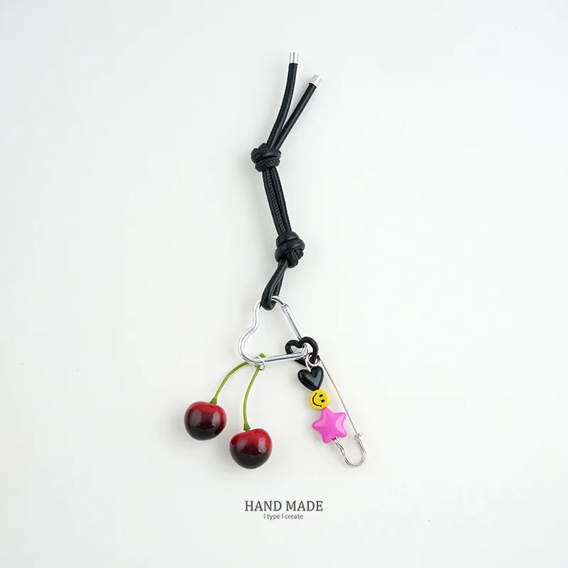 New Charms Bag Pendant 3d Cute Cherry Bag Keychain Cream Leather Rope Pendant Miu Creative Nylon Rope Pendant Keychain Decor