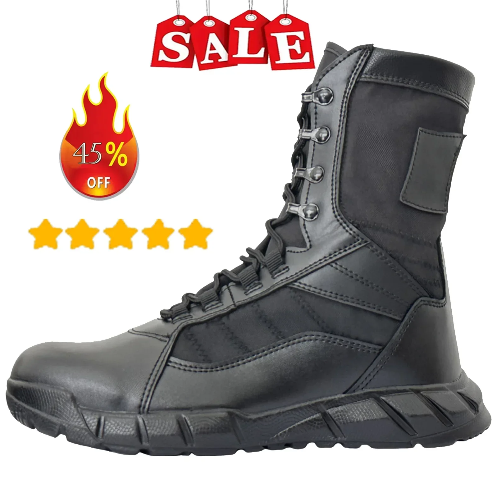 

Leather Lightweight Man Tactical Boots Combat Boots Anti-Collision Training Lace Up Waterproof Outdoor Hiking Breathable Shoe