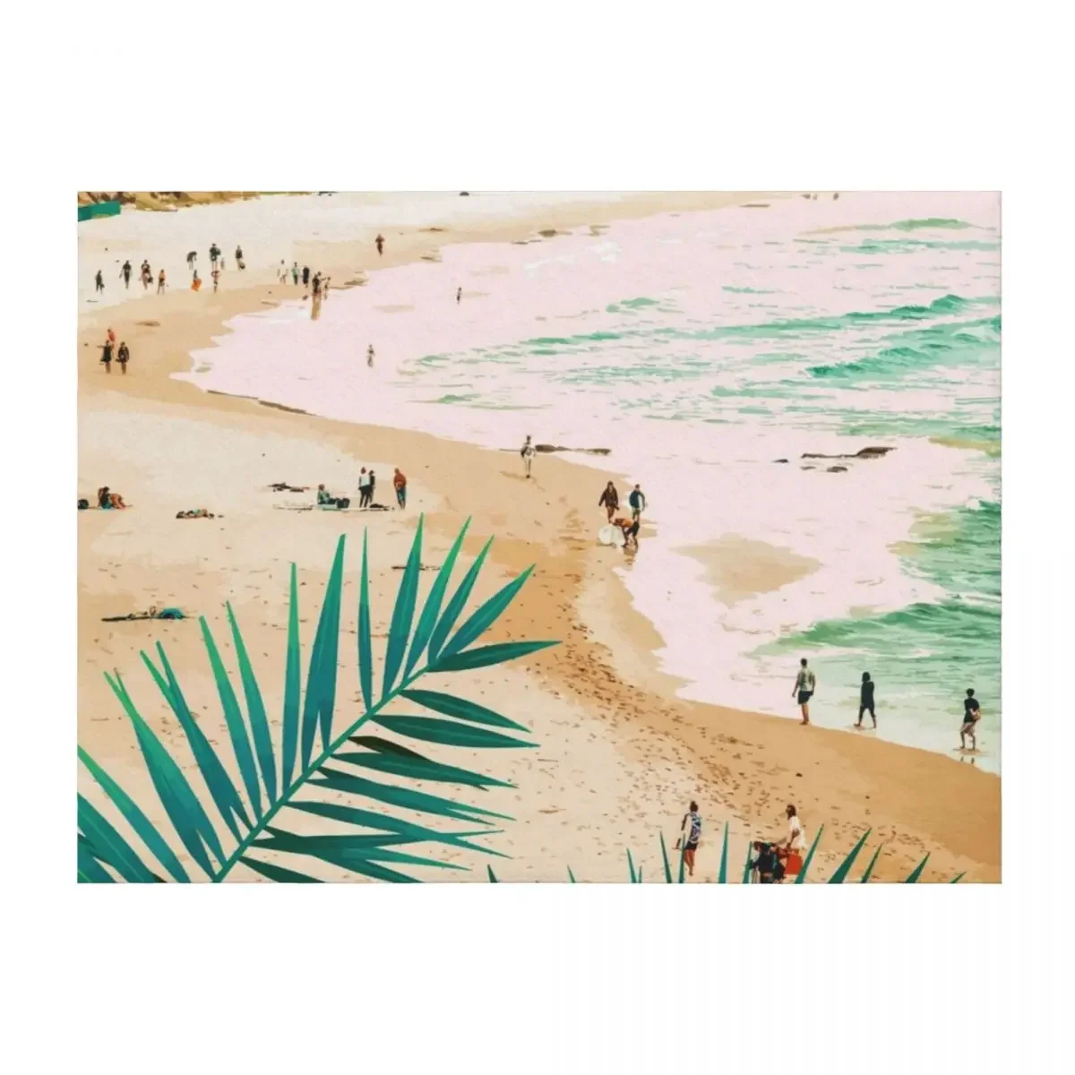 

Beach Weekend | Pastel Ocean Sea Tropical Travel | Scenic Sand Palm People Boho Vacation Throw Blanket Softest Blankets