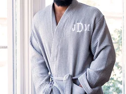 Personalized Men's Monogrammed Cotton Waffle Robe Summer Bathrobe Custom Robes for Guys Groomsmen Father's Day Gift Sleepwear