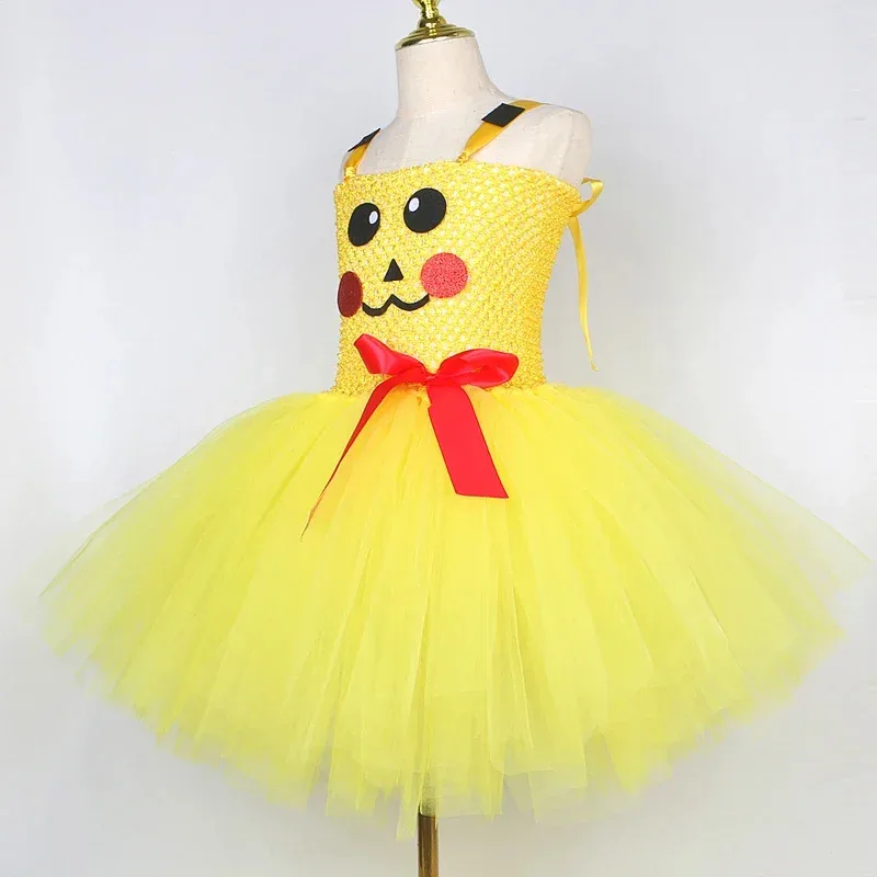Disfraces de Picachu de animales de dibujos animados amarillos para niñas, fiesta de cumpleaños, vestidos tutú de Halloween con orejas y cola, Cosplay para bebés Out @ 0Z *