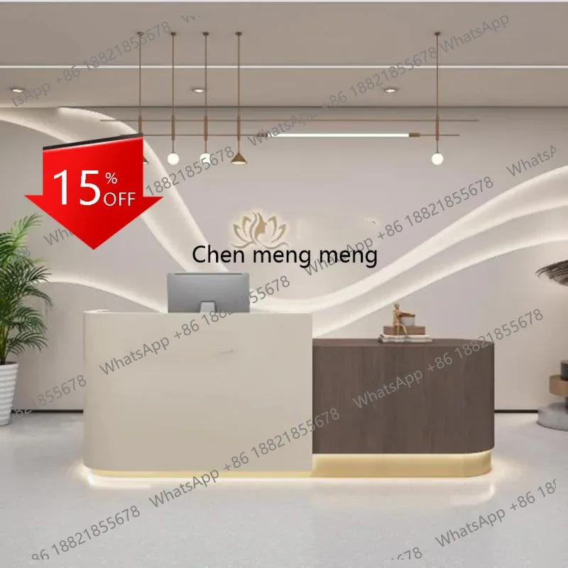 

A139 Beauty White Reception Desks Wood Welcome Led Lights Curved Reception Desks Simple Corner Mostrador De Tienda Trendy Furnit