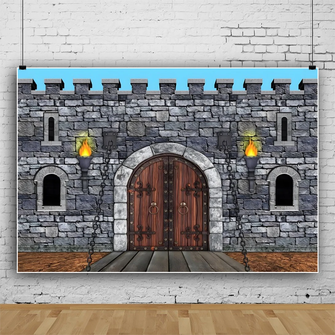 Laeacco Medieval Castle Backdrop Knight Keepers of The Kingdom Decor Kids Birthday Baby Shower Portrait Photography Background