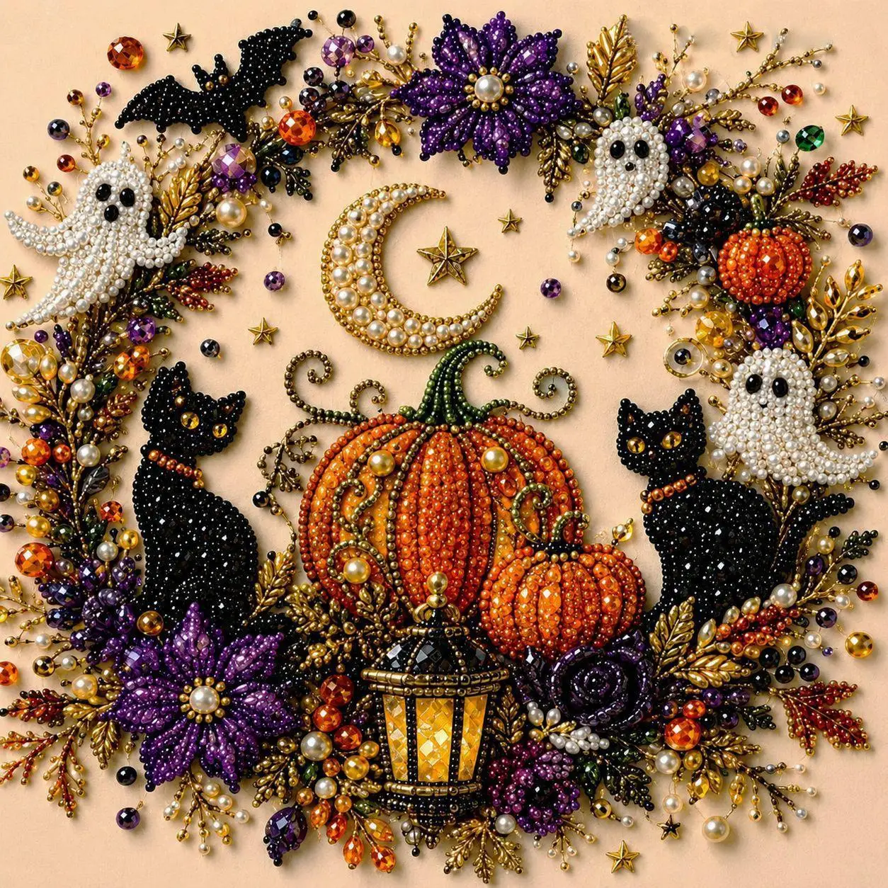 Halloween Diy Diamond Painting Set Skull Ghost Pumpkin Black Cat Pattern Handmade Home Wall Decor Craft Kit