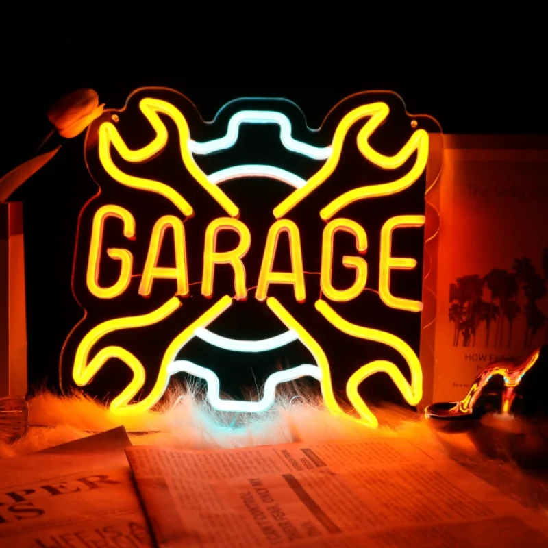 UponRay Garage Neon Sign Wrench Shaped LED Neon Light Up Signs for Wall Decor Letter Sign for Man Door Auto Repair Shop Neon