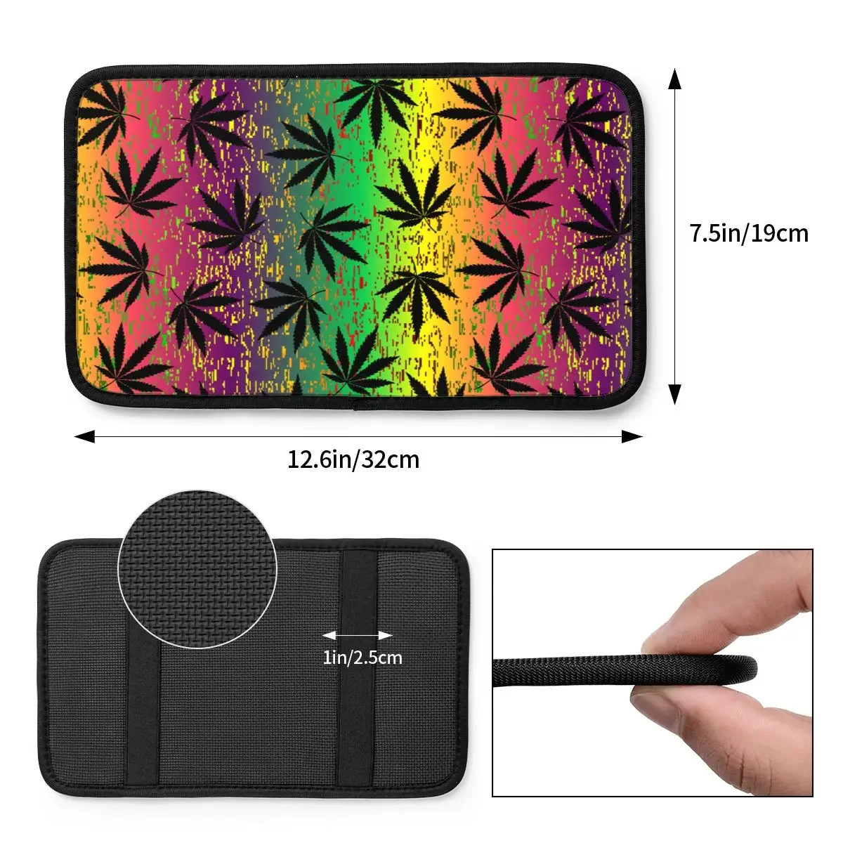 Car Armrest Cover Mat Grunge Ethnic Hemp Leaves Center Console Cover Pad Weed Leaf Accessories Interior Storage Box Pad Cushion