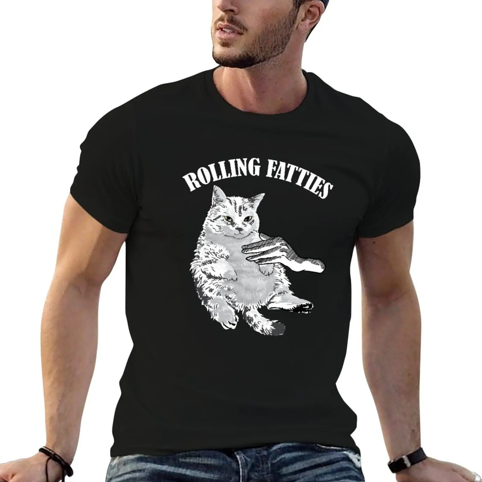 Rolling Fatties Cat Kitty Animal Pet Lovers T-Shirt Soft Lightweight Cotton T-Shirt