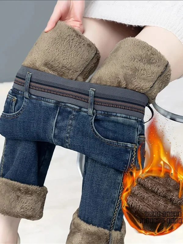 

Утепленные джинсы-клеш с высокой талией для женщин, осенне-зимние, новые, теплые, облегающие, в стиле ретро, больших размеров, из денима