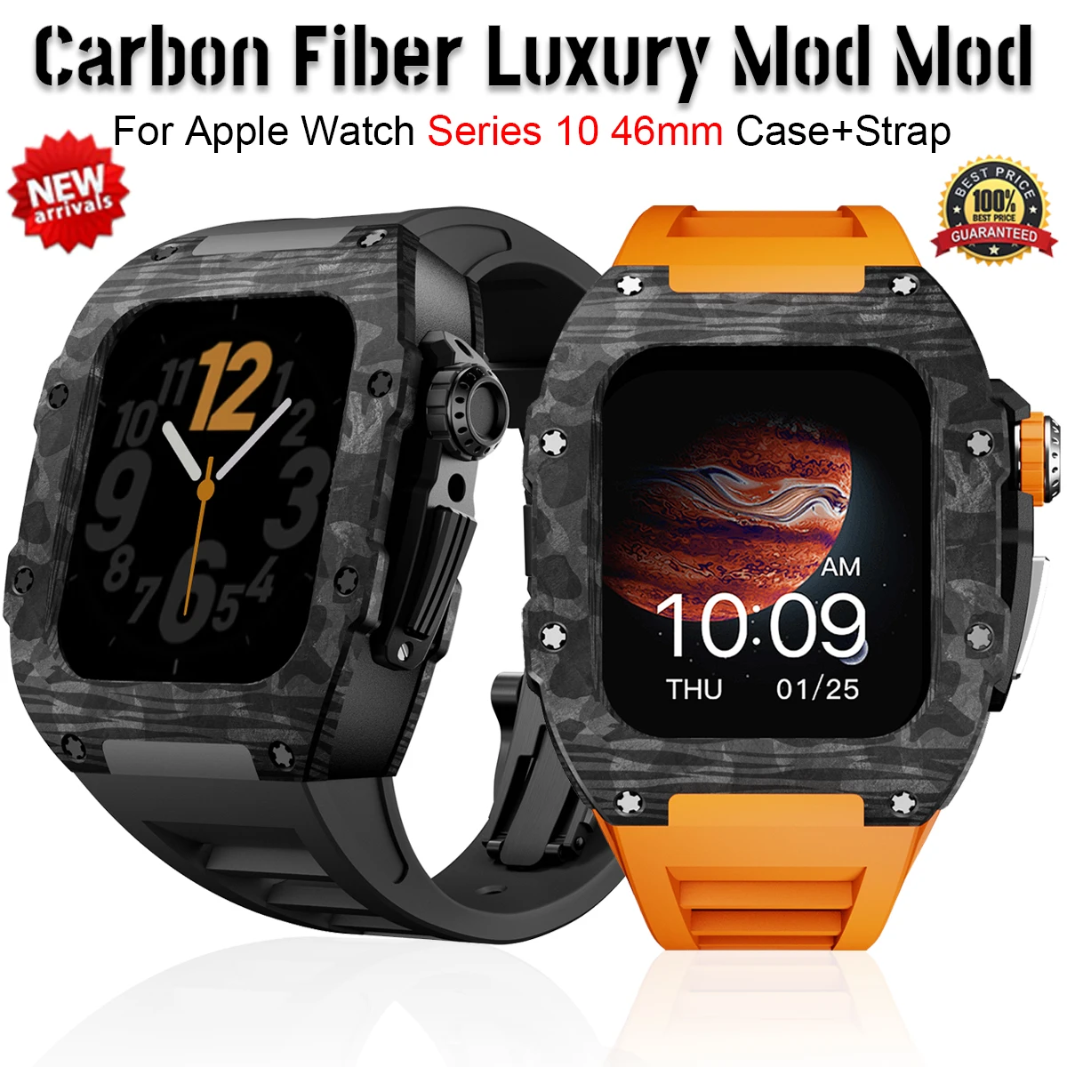 

Новый роскошный комплект из углеродного волокна для Apple Watch Series 10, 46 мм, модификация, защитный модернизированный корпус, ремешок для iWatch S10 46, чехол