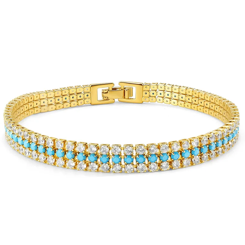 

Fashion Jewelry Copper Bracelets Three Row Tennis Bangle Zircon Inlaid Exquisite Chain Bracelet Fine Jewelry