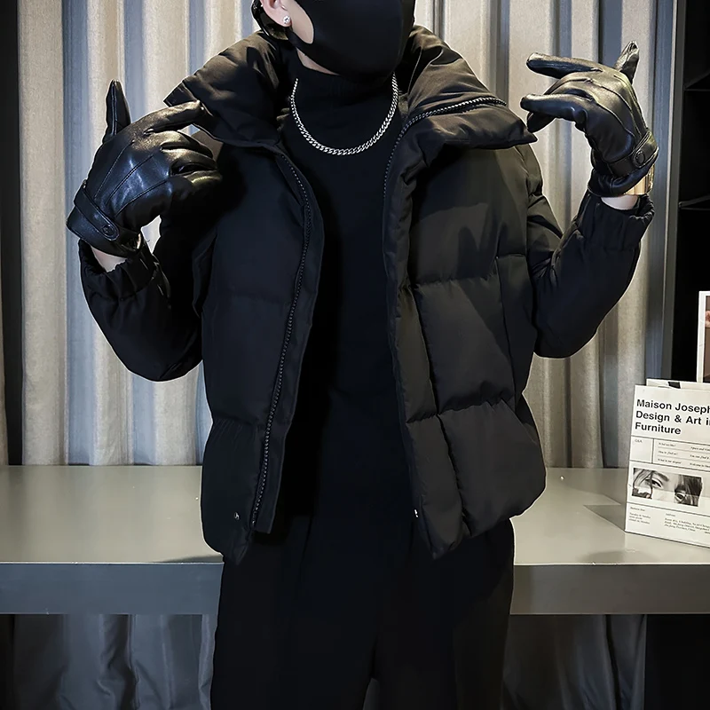 

Small Size Men's Cotton Jaet Stand Collar ort Thi Warm Youth Casual Fit Polyester Fiber Filling CleanFit Zipper Pure Color