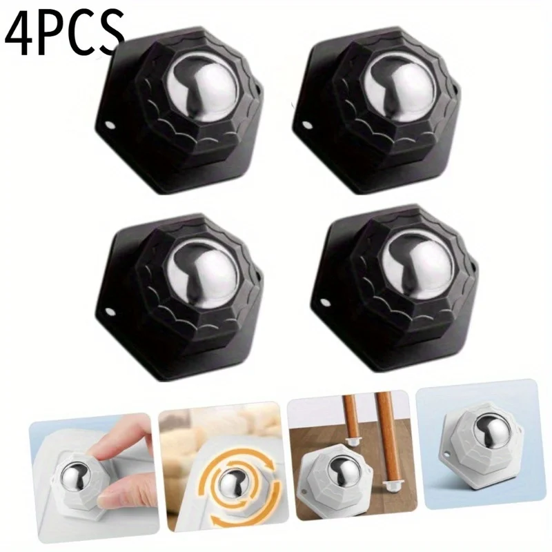 4Pcs Silent Ball‑Bearing Caster Wheels, No‑Drill Strong Self‑Adhesive Ball Casters, 360° Swivel Heavy‑Duty Furniture Moving Roll