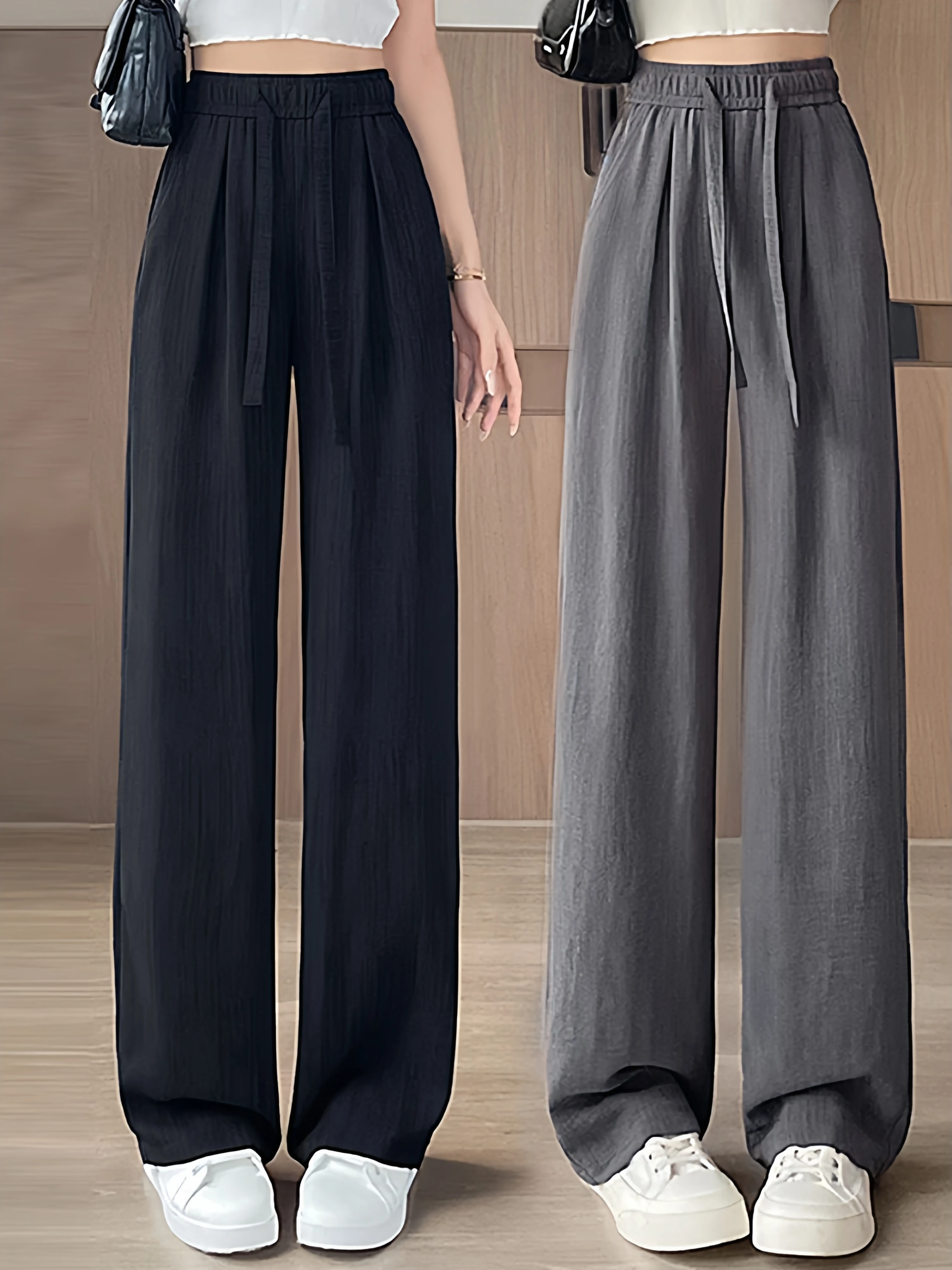 Summer Thin Wide Leg Pants Women's Cotton Linen Ice Silk Drapey Loose Fit Quick Dry Comfortable Large Size Casual Trousers