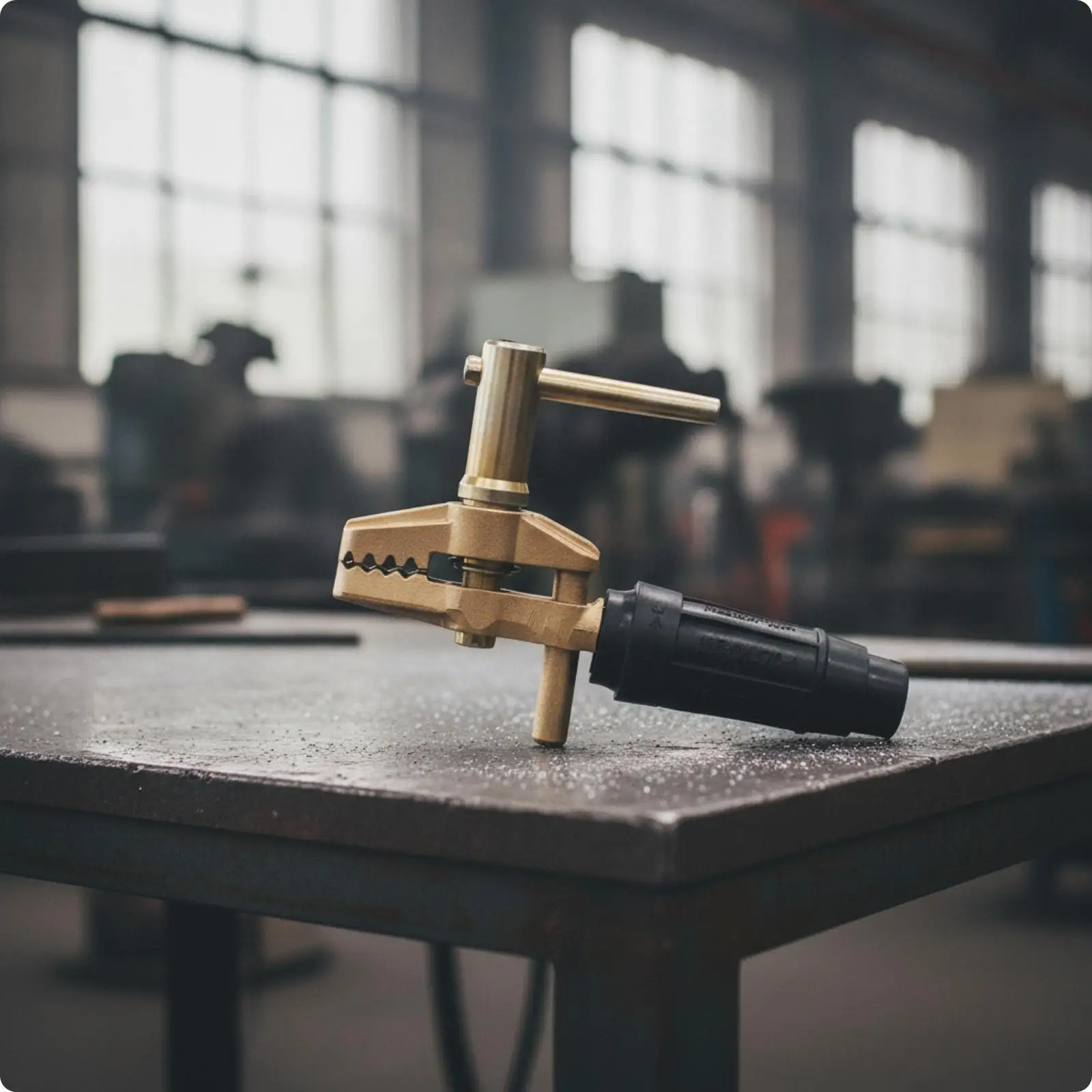 Heavy Duty Ground Clamp for Welding Machine 120A Copper Alloy Construction with Serrated Clamping Faces and Comfortable Handle