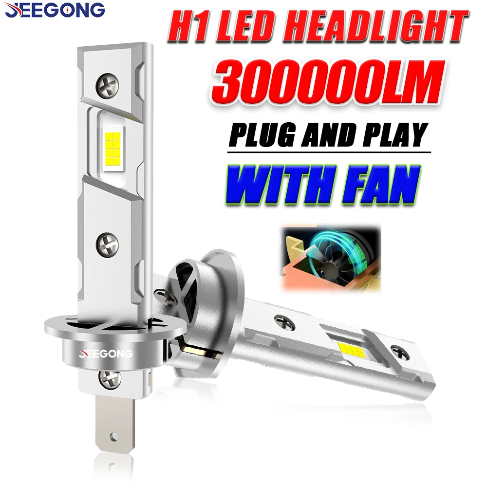 

2 шт. светодиодные лампы H1 для фар, 300000 лм, суперяркие, CANBUS, 6000K, холодный белый свет, беспроводные, для авто, Plug and Play, противотуманные фары, 12В, светодиодные лампы