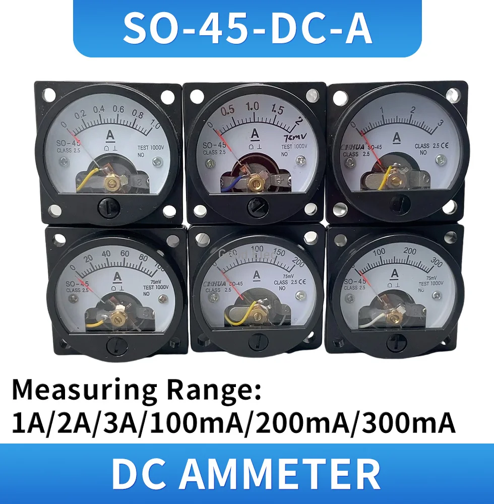 SO-45 DC Ammeter Analog Pointer Meter DC1A2A3A5A10A15A20A30A Electrical Testing Current Tester