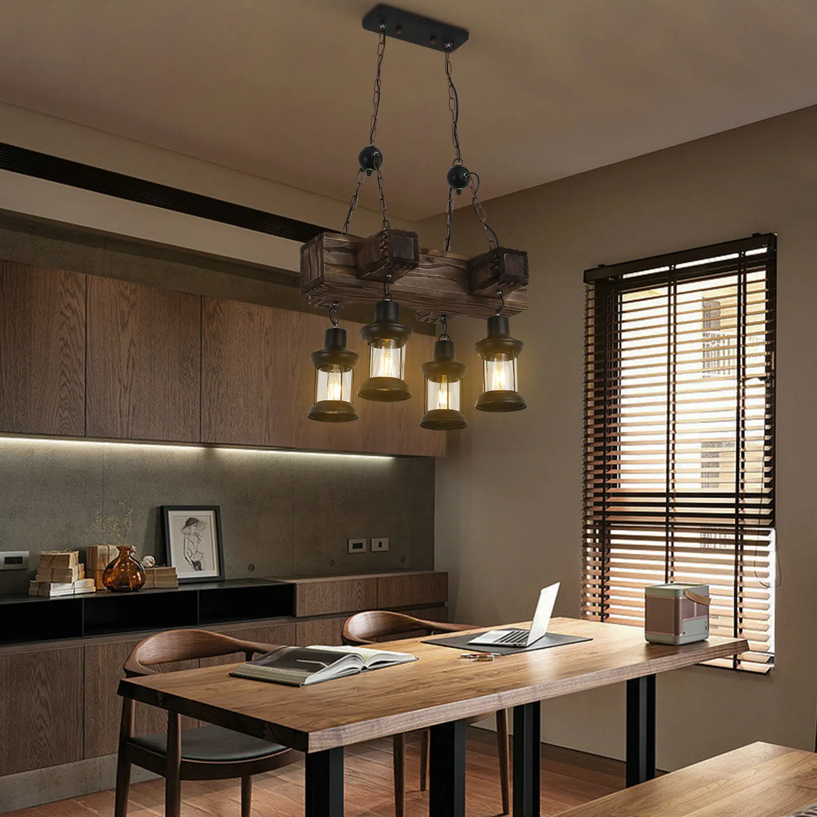 Retro Pendant Light, Industrial Vintage Pendant Light Fixture, 4-Light Pendant Light